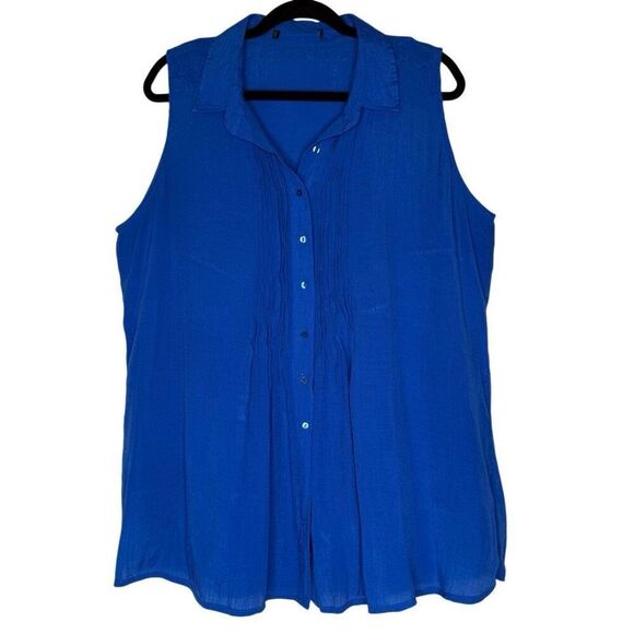 Fever Royal Blue Sleeveless Button Down Top w/Tank Sz XL, Casual, Summer, Travel - Picture 1 of 12